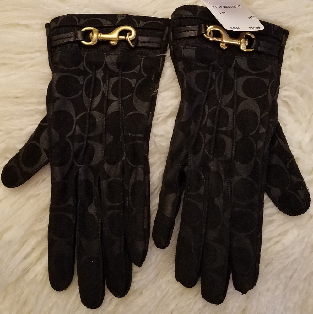 Coach black suede logo gloves. NWT. Vintage. Size 6.5